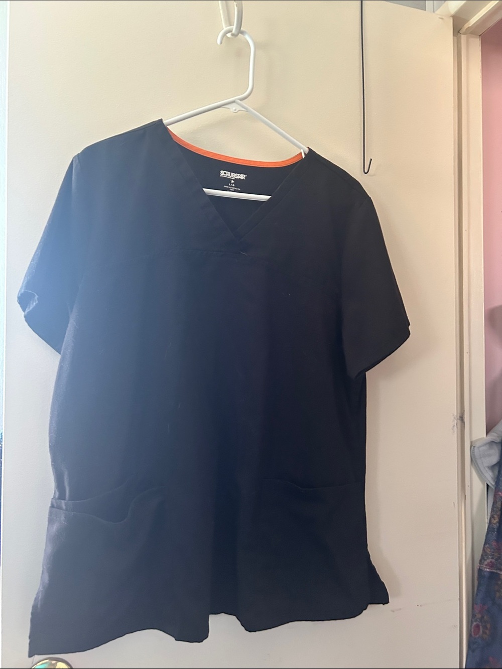 Scrubstar Black Short Sleeve V-Neck Scrub Top with Orange Trim
